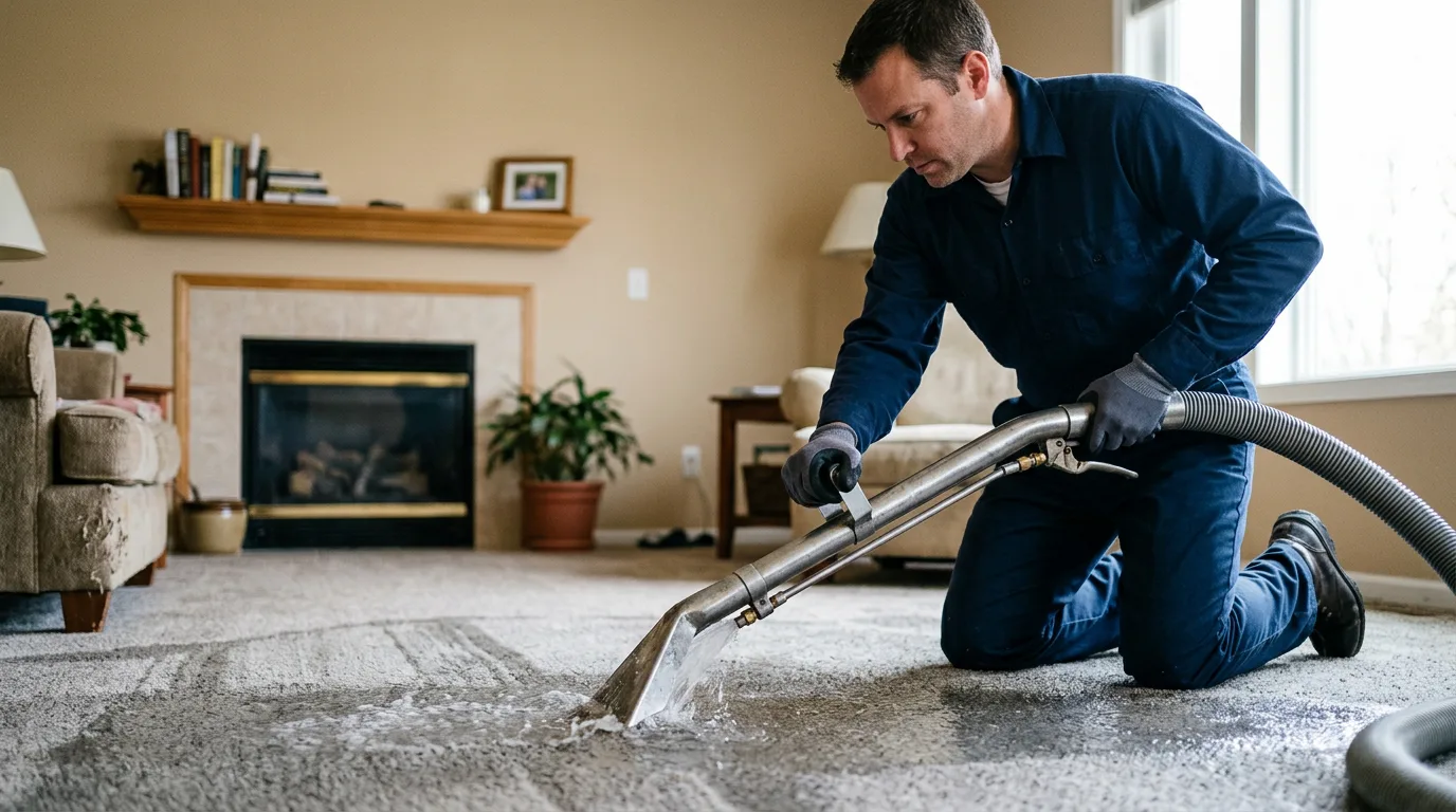 Water damage restoration technician working near Cascade, VA